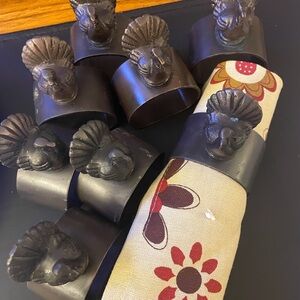 Vintage napkin rings set of 8 Turkeys Metal Thanksgiving Fall Winter Decor
